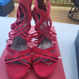 Red Strappy Suede Sandal